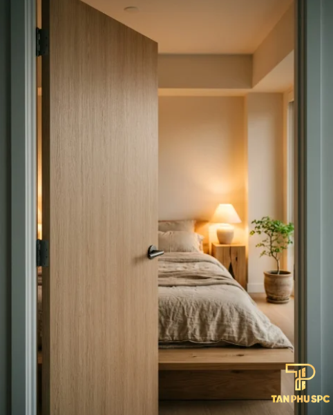 Cửa phòng ngủ composite vân gỗ sáng