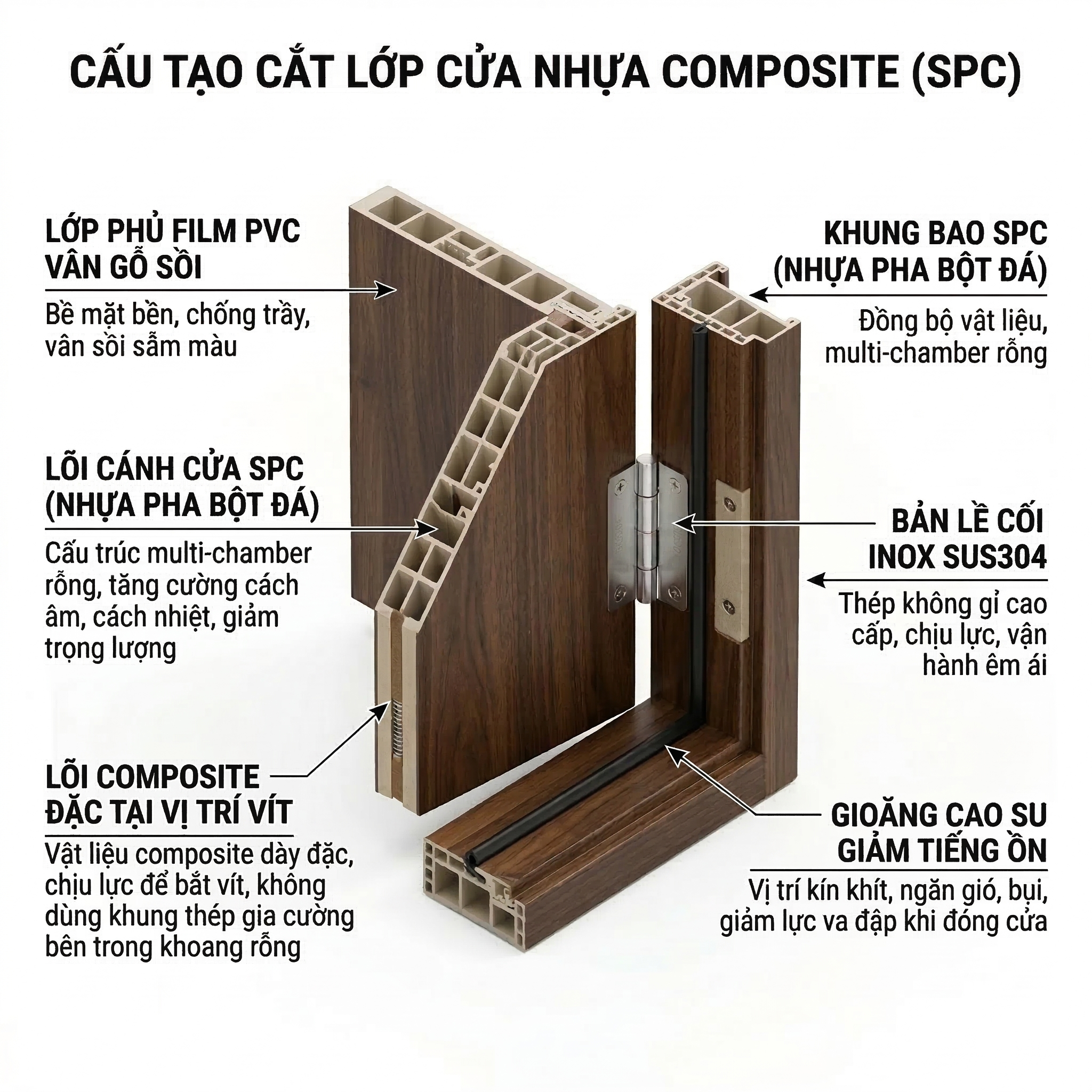 Sơ đồ cắt lớp cấu tạo cửa nhựa composite – Cửa Nhựa Composite Là Gì?